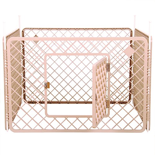 Iris Ohyama, Parque para perros / parque para cachorros, 0,8 m², 4 paneles, puerta con pestillo, varillas para un fácil montaje y desmontaje, resistente a la intemperie - Pet Circle H-604 - Beige