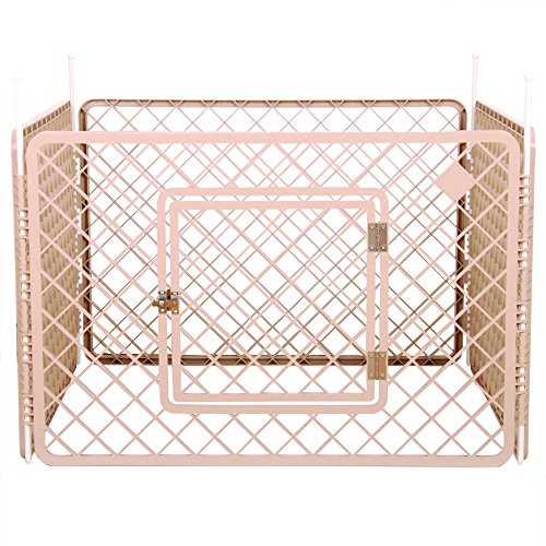 Iris Ohyama, Parque para perros / parque para cachorros, 0,8 m², 4 paneles, puerta con pestillo, varillas para un fácil montaje y desmontaje, resistente a la intemperie - Pet Circle H-604 - Beige