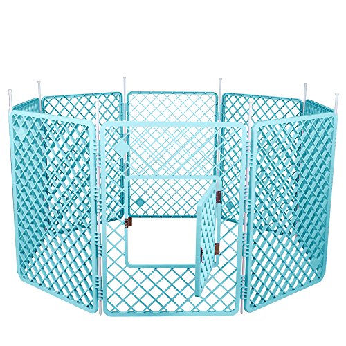 Iris Ohyama, Parque para perros / parque para cachorros, 1,7 m², 8 paneles, puerta con pestillo, varillas para un fácil montaje y desmontaje, resistente a la intemperie - Pet Circle H-908 - Azul