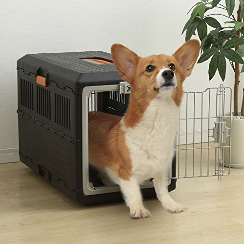 Iris Ohyama, Porta Mascotas / Caja de Transporte Plegable, 2 Aberturas (Delantera y Trasera), asa, Bien ventilada, para Gato & Perro MAX 20 kg - Pet Carry FC-670 - Negro