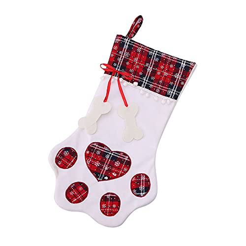 Irishom Calcetín Navideño para Mascotas Calcetín Navideño con Patas de Perro con Anillo y Etiquetas de Hueso Chimenea Navideña para Colgar para Decoración Navideña y Adornos Navideños (45 * 20 Cm)