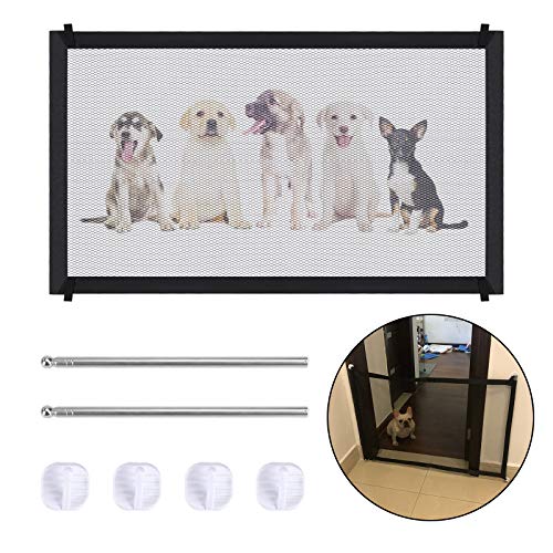 ISIYINER Puerta Mágica para Perros, Barrera Seguridad Perros Plegable y Portátil Puerta mágica para Mascotas Negro 110 ×72cm