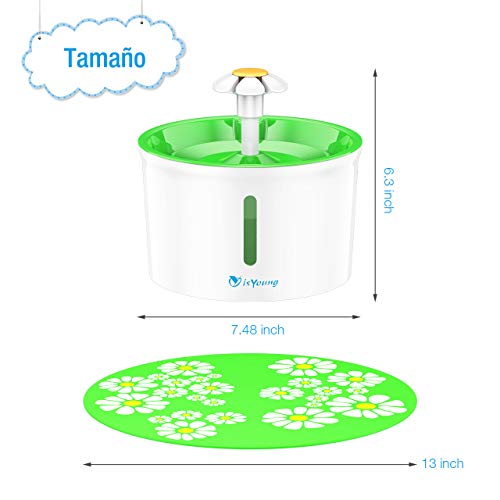 isYoung Fuente de Agua Silencioso 1.6L Gatos y Perros Bebedero Automático Fuente de Agua Sano e Higiénico con 2 Filtros de Carbón