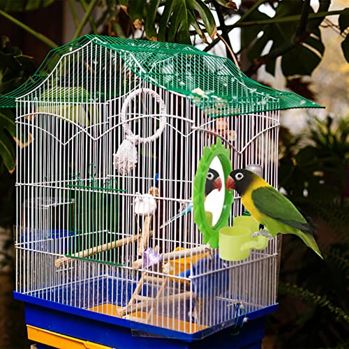 itrimaka Columpios para pájaros con Tazas - Espejo de Periquito para Jaula de pájaros con Plataforma de ABS, alimentador de Loros para Exteriores, Regalos para Mascotas para Personas Mayores (con 2