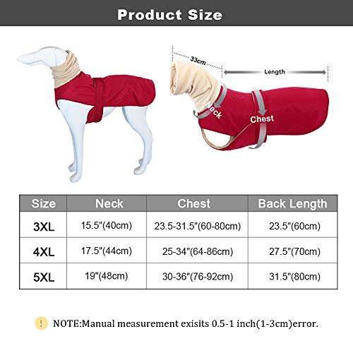 IUOU Abrigo Impermeable para Perros, Ropa para Perros súper cálida y Gruesa para Perros medianos, Galgos, Lobos y Perros pastores