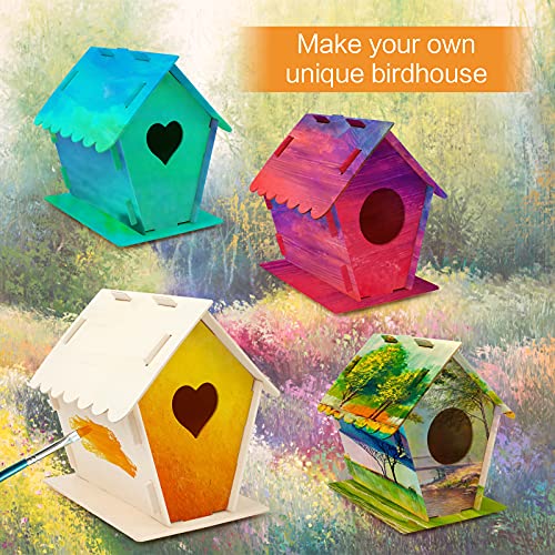 Iyowei 3Pcs Casitas de Pajaros Casa de Pájaros Madera Manualidades Casa de Aves de Madera Natural con Agujeros Redondos y en Forma de Corazón para Pintar y Decorar(16.5x11.5x16cm)