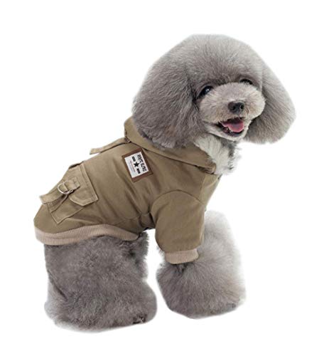 Izefia Ropa para Perros Abrigo Engrosado Sudaderas con Capucha Ropa de Trabajo Perro Uniforme Militar suéter del ejército Chaqueta de algodón para Perro pequeño Perro Mediano Gato (Marrón,M)