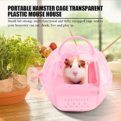 Jaula de hámster portátil para mascotas Transportador de mascotas de plástico transparente Deluxe Hámster Hábitat Jaula de transporte con botella de agua Pequeño animal al aire libre jaula