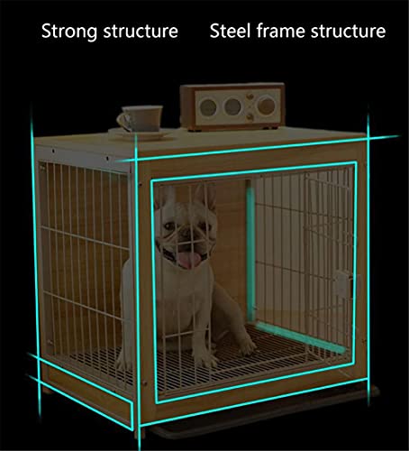 Jaula De Madera para Perros, Transportin Perros Transporte Alambre Hierro Transportín Cachorros Tipo Mascotas Metal Bandeja Extraíble Resistente（Marrón）-S