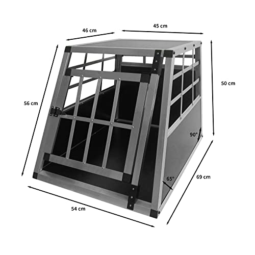 Jaula de Transporte para Coche Mascotas Caja de Viaje de Aluminio Trapezoidal Transportador de Perros Gatos Cachorros 1 Puerta 50 x 54 x 69cm | Gratis Alfombra de Plástico Lavable