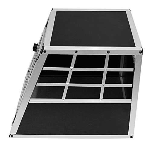 Jaula de Transporte para Coche Mascotas Caja de Viaje de Aluminio Trapezoidal Transportador de Perros Gatos Cachorros 1 Puerta 50 x 54 x 69cm | Gratis Alfombra de Plástico Lavable