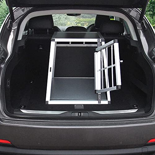 Jaula de Transporte para Coche Mascotas Caja de Viaje de Aluminio Trapezoidal Transportador de Perros Gatos Cachorros 1 Puerta 69 x 65 x 90cm| Gratis Alfombra de Plástico Lavable