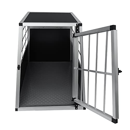 Jaula de Transporte para Coche Mascotas Caja de Viaje de Aluminio Trapezoidal Transportador de Perros Gatos Cachorros 1 Puerta 69 x 65 x 90cm| Gratis Alfombra de Plástico Lavable