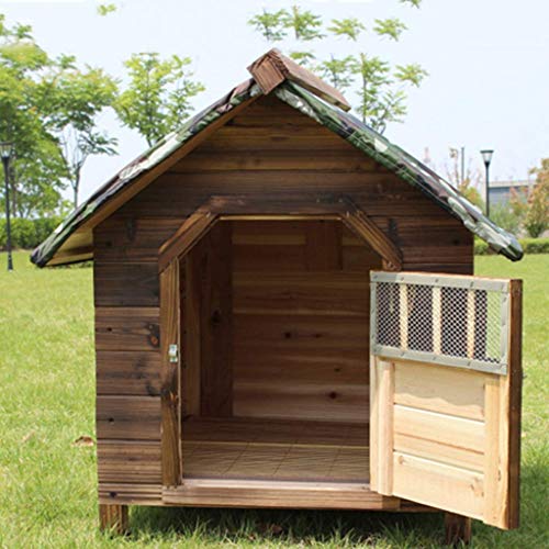 Jaula para perros Perrera Perrera de madera para exteriores Resistente a la lluvia Anticorrosión Fácil de limpiar Casa de conejo para gatos Villa para mascotas Regalo fácil de montar (Color: Marrón,