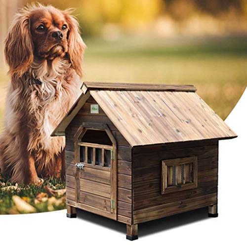 Jaula para perros Perrera Perrera de madera para exteriores Resistente a la lluvia Anticorrosión Fácil de limpiar Casa de conejo para gatos Villa para mascotas Regalo fácil de montar (Color: Marrón,