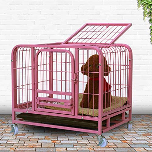 Jaula para Perros Pink Dog House Pequeño Perros Medio Perros DogsLarge cajón del animal doméstico de la perrera fuerte con cuatro ruedas, fácil de instalar for uso en interiores al aire libre Jaula pa