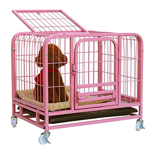 Jaula para Perros Pink Dog House Pequeño Perros Medio Perros DogsLarge cajón del animal doméstico de la perrera fuerte con cuatro ruedas, fácil de instalar for uso en interiores al aire libre Jaula pa