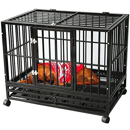 Jaula Perro Pequeño, Transportin Perros Puertas Jaula con Asa Transporte Tubo Cuadrado Transportín Cachorros Mascotas Bandeja Extraíble Resistente-108 * 76 * 87cm