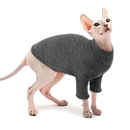 Jersey para Gatos Sphynx, Chaleco para Gatos Sin Pelo Pullover Mascotas Ropa Linda para Gatos Chaqueta de Suéter de Gato Jersey de Punto Camisas de algodón Transpirables y Elásticos(Amarillo, L)