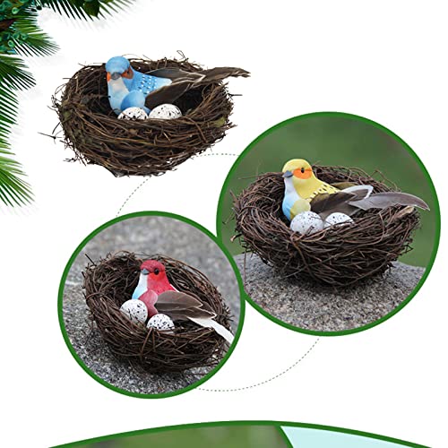 JFBUCF Juego de 6 juegos de decoración de huevos de Pascua con plumas de espuma artificial para pájaros con nido de pájaros de ratán y huevos para manualidades, bodas, hogar, Pascua, primavera