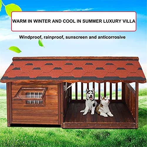 JHKGY Casa De Perro De Madera,Casa para Perros Extra Grande con Puerta para Uso En Interiores Y Exteriores, con Perrera De Cabaña De Troncos Porche,con Área De Valla Y Placa Inferior Extraíble,XXL