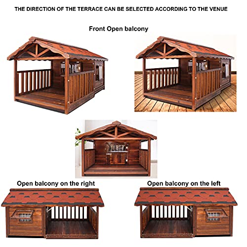 JHKGY Casa De Perro De Madera,Casa para Perros Extra Grande con Puerta para Uso En Interiores Y Exteriores, con Perrera De Cabaña De Troncos Porche,con Área De Valla Y Placa Inferior Extraíble,XXL