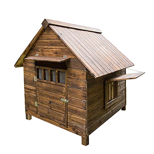 JHKGY Caseta De Madera para Perros,Casa De Madera Duradera para Perros,Perrera Interior Al Aire Libre del Refugio del Cachorro,con Ventanas Y Puertas,con Piso Removible para Una Fácil Limpieza,XL