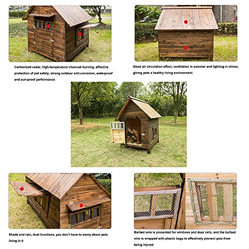 JHKGY Caseta De Madera para Perros,Casa De Madera Duradera para Perros,Perrera Interior Al Aire Libre del Refugio del Cachorro,con Ventanas Y Puertas,con Piso Removible para Una Fácil Limpieza,XL