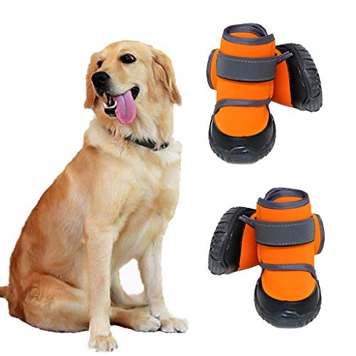 JiAmy 2 Piezas Zapatos para Perros Botas Impermeables para Perros Botines para Perros de Nieve Protección para Patas de Perros con Suela Antideslizante, para Golden Retriever, Doberman