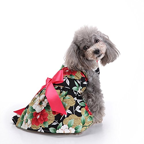 Jiedoasi Vestido de arnés de Perro Floral Ropa para Mascotas Chaleco con Aros en D Camisón Sundress Negro (Size : S)