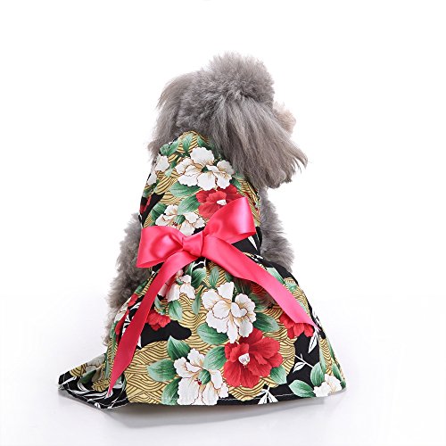 Jiedoasi Vestido de arnés de Perro Floral Ropa para Mascotas Chaleco con Aros en D Camisón Sundress Negro (Size : S)