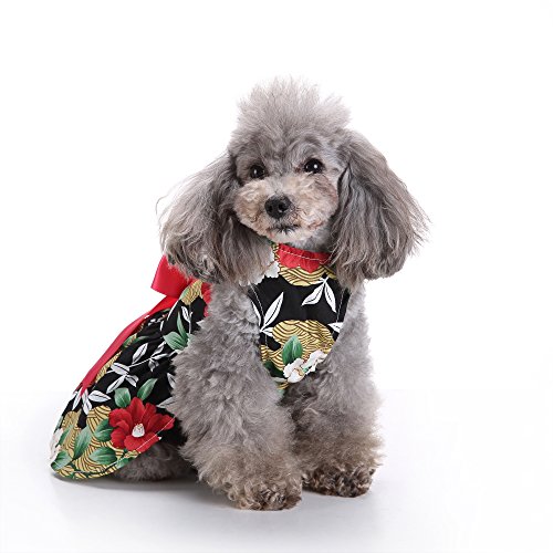 Jiedoasi Vestido de arnés de Perro Floral Ropa para Mascotas Chaleco con Aros en D Camisón Sundress Negro (Size : S)