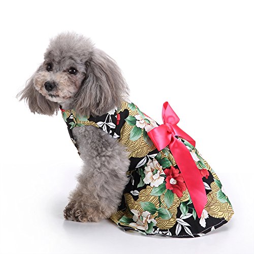 Jiedoasi Vestido de arnés de Perro Floral Ropa para Mascotas Chaleco con Aros en D Camisón Sundress Negro (Size : S)