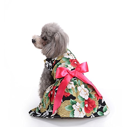 Jiedoasi Vestido de arnés de Perro Floral Ropa para Mascotas Chaleco con Aros en D Camisón Sundress Negro (Size : S)