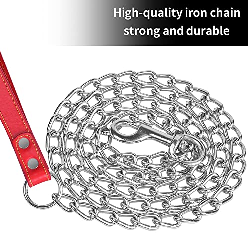 Jinlaili Cadena Perro Metal, Correa de Perro Asa Acolchada y Cómoda, 1.8m Cadena de Plomo para Perro Fuerte, Cadena de Perros para Perros medianos y Grandes, Sin mordida de Plomo (Rojo)