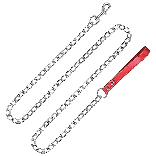 Jinlaili Cadena Perro Metal, Correa de Perro Asa Acolchada y Cómoda, 1.8m Cadena de Plomo para Perro Fuerte, Cadena de Perros para Perros medianos y Grandes, Sin mordida de Plomo (Rojo)