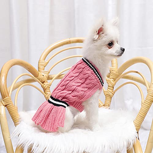 Jinyank Ropa de invierno para mascotas caliente perro gato jumpers suave suéter de punto cable suéter vestido para perro pequeño mediano grande gato