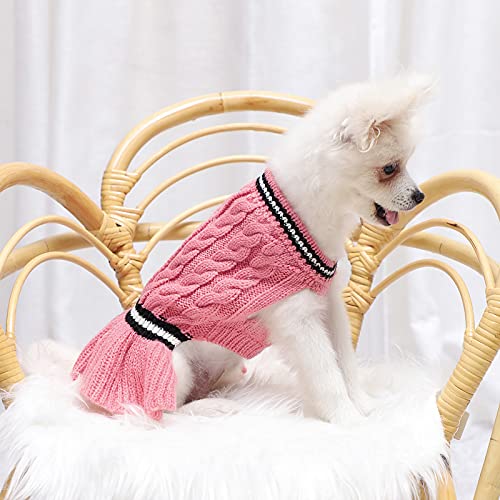 Jinyank Ropa de invierno para mascotas caliente perro gato jumpers suave suéter de punto cable suéter vestido para perro pequeño mediano grande gato