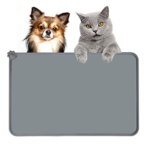 JINYOMFLY Alfombrilla para Comederos de Perros Gatos,de Silicona,Antideslizante,Impermeable,47x30 cm (Gris)