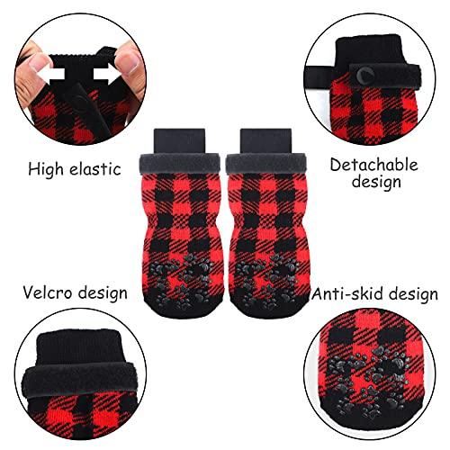 Jodsen 4 Pares de Calcetines Antideslizantes para Perro,Calcetines Antideslizantes para Perros con Diseño de Huellas de Pies Calcetines para Perros Calcetines para Mascotas para Mascotas Interior S