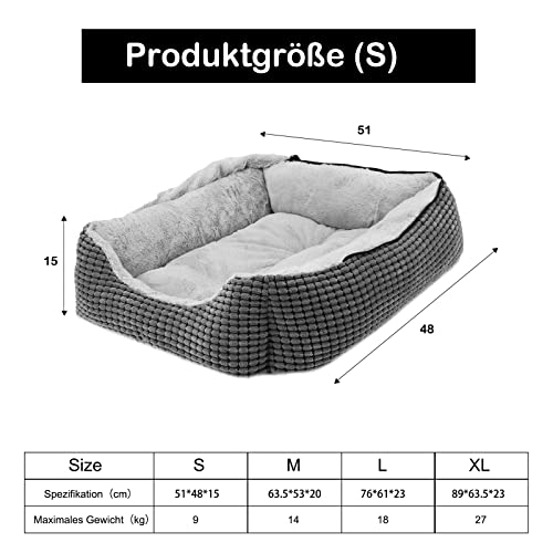 JOEJOY Cama para perros pequeños con manta, sofá rectangular para perros y gatos, cama para perros pequeños, cama para mascotas, antideslizante, 51 x 48 x 15 cm, se adapta hasta 9 kg de mascotas