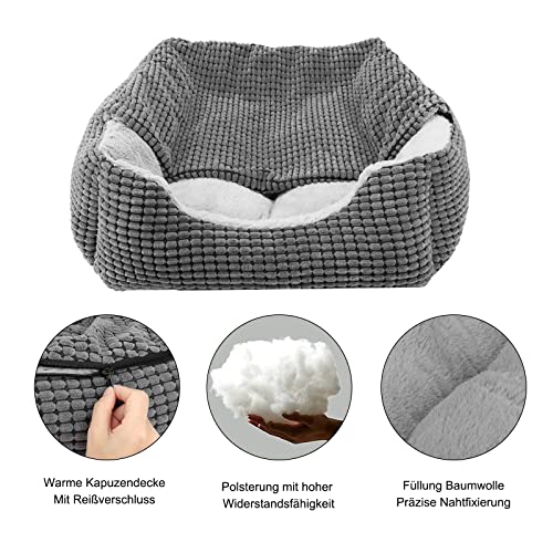 JOEJOY Cama para perros pequeños con manta, sofá rectangular para perros y gatos, cama para perros pequeños, cama para mascotas, antideslizante, 51 x 48 x 15 cm, se adapta hasta 9 kg de mascotas