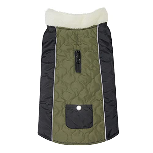 JoyDaog Abrigo de perro cálido con cuello de lana para perros pequeños con bolsillo impermeable cachorro chaqueta para invierno verde S