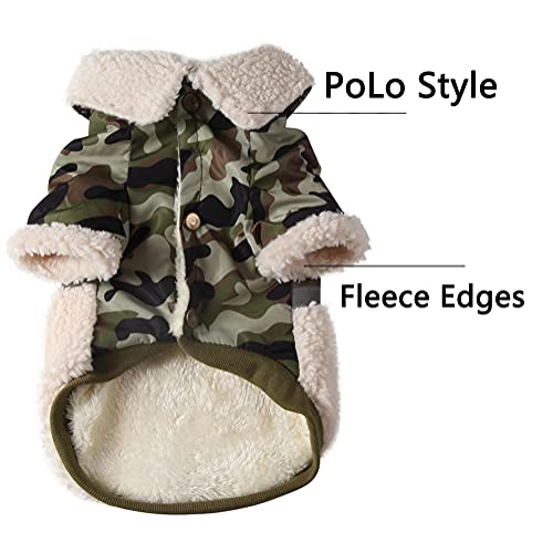 JoyDaog Abrigo de perro con cuello en V para perros pequeños forro polar cálido cachorro chaqueta para frío invierno verde camuflaje S