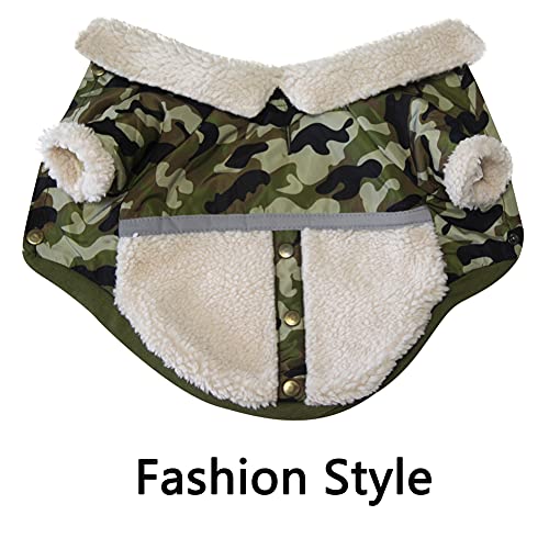 JoyDaog Abrigo de perro con cuello en V para perros pequeños forro polar cálido cachorro chaqueta para frío invierno verde camuflaje S