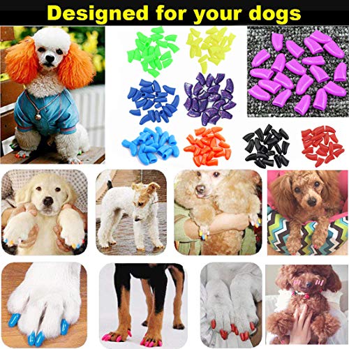 JOYJULY Juego de 100 fundas para uñas de perro y perrito, de Garras de control, de 5 RANDOM+ 5 pegamento adhesivo, S