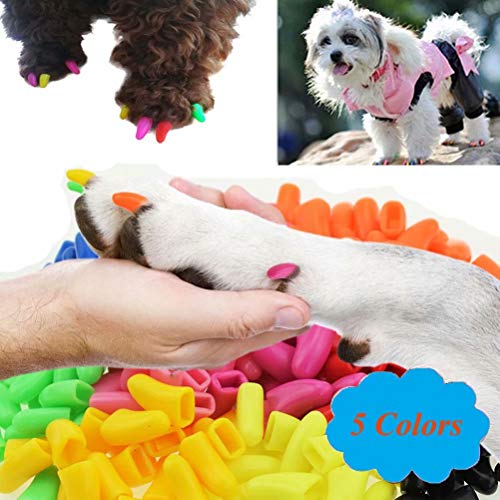 JOYJULY Juego de 100 fundas para uñas de perro y perrito, de Garras de control, de 5 RANDOM+ 5 pegamento adhesivo, S