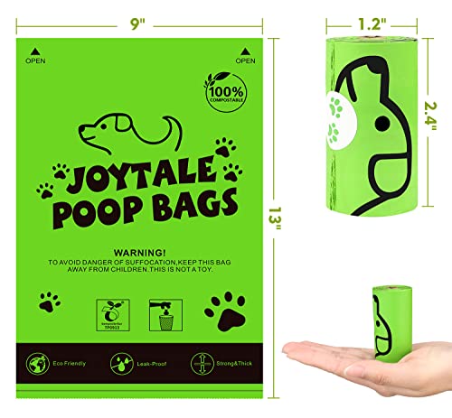 Joytale Bolsa para caca de perro 100% compostable, biodegradable y ecológica, bolsas para caca de perro a prueba de fugas, aroma de lavanda, 4 recambios de rollo / 60 unidades