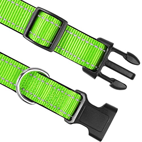 Joytale Collar Perro Reflectante,Nylon Collar Acolchado con Neopreno,Ajustable para Perros Grande,40-60cm,Verde