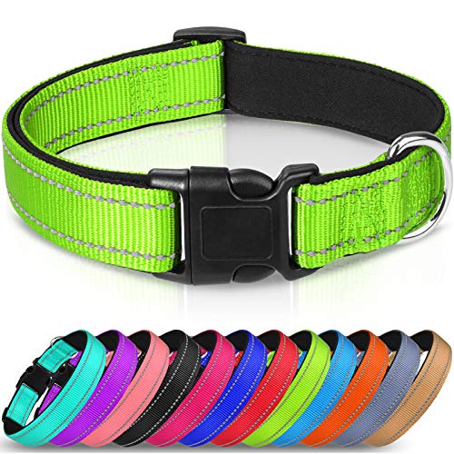 Joytale Collar Perro Reflectante,Nylon Collar Acolchado con Neopreno,Ajustable para Perros Grande,40-60cm,Verde